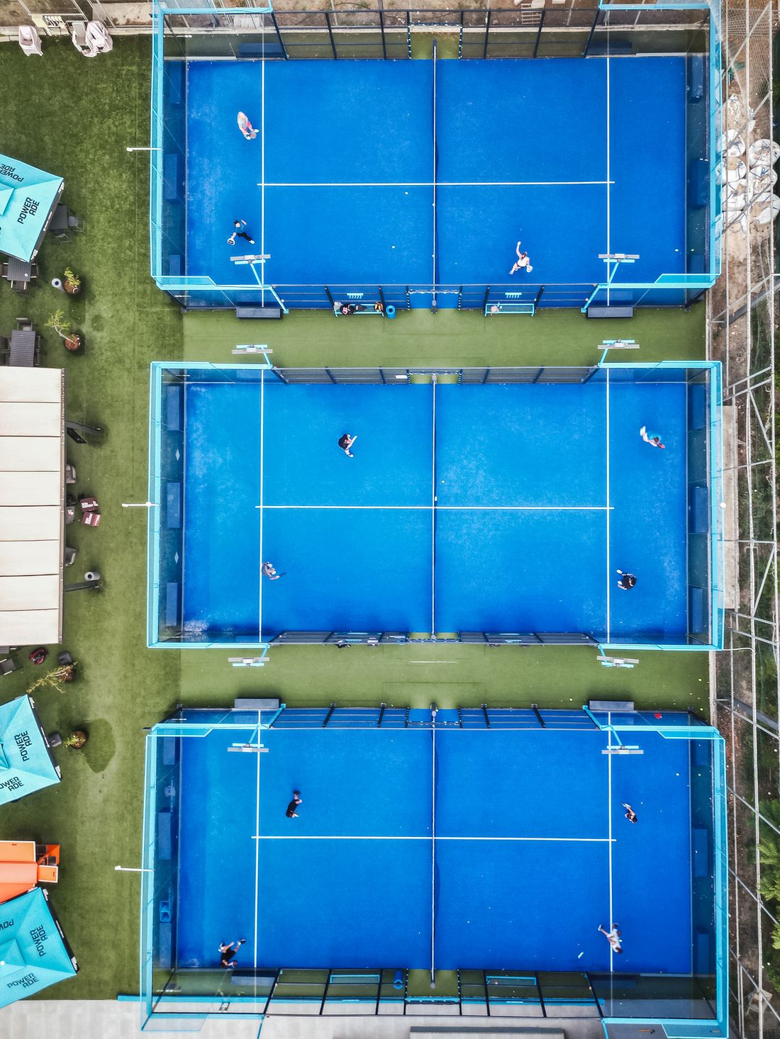 Aerial drone view of the PadelPro courts during the day